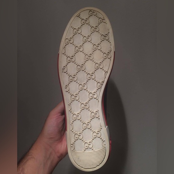 Gucci Blue Suede Script Logo Lace Up Low Sneakers Shoes size 8.5 - Picture 6 of 16